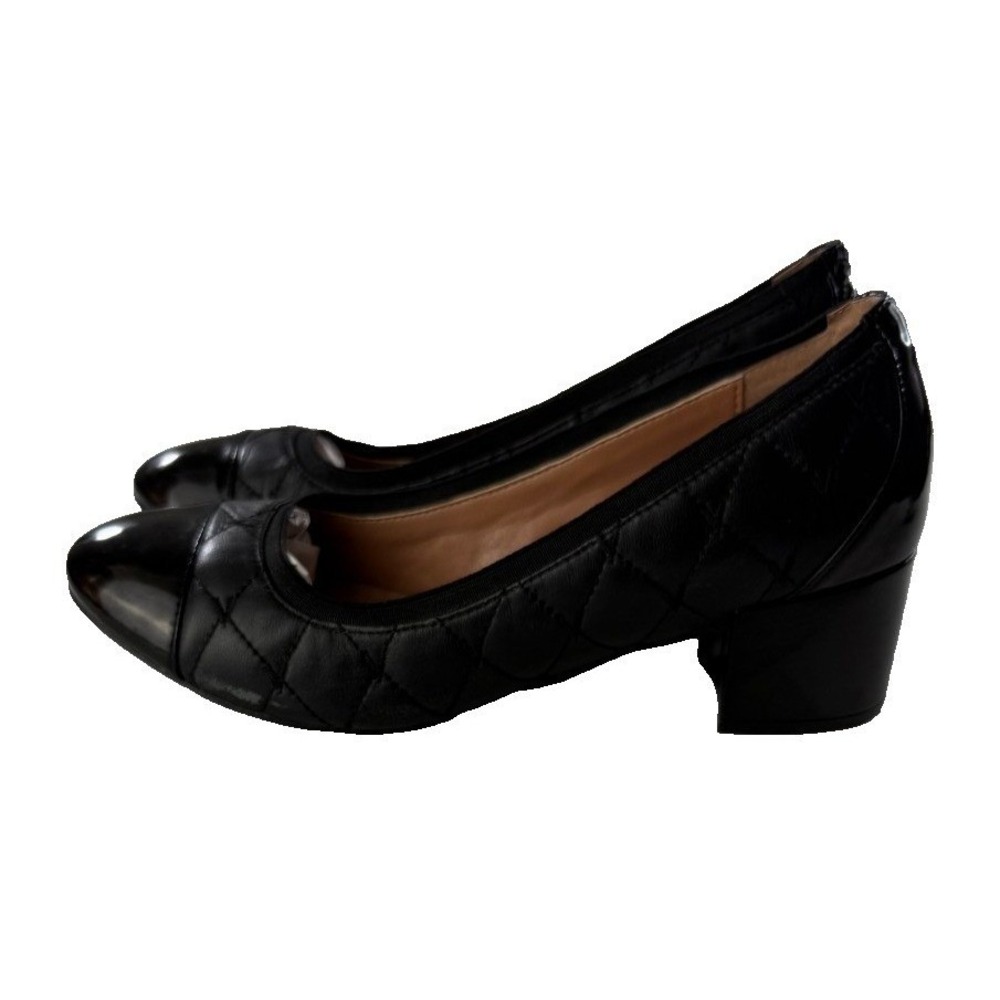 Vionic Ruby Black Quilted Leather Block Heel Cap Toe‎ Pumps Shoes Womens 7.5
